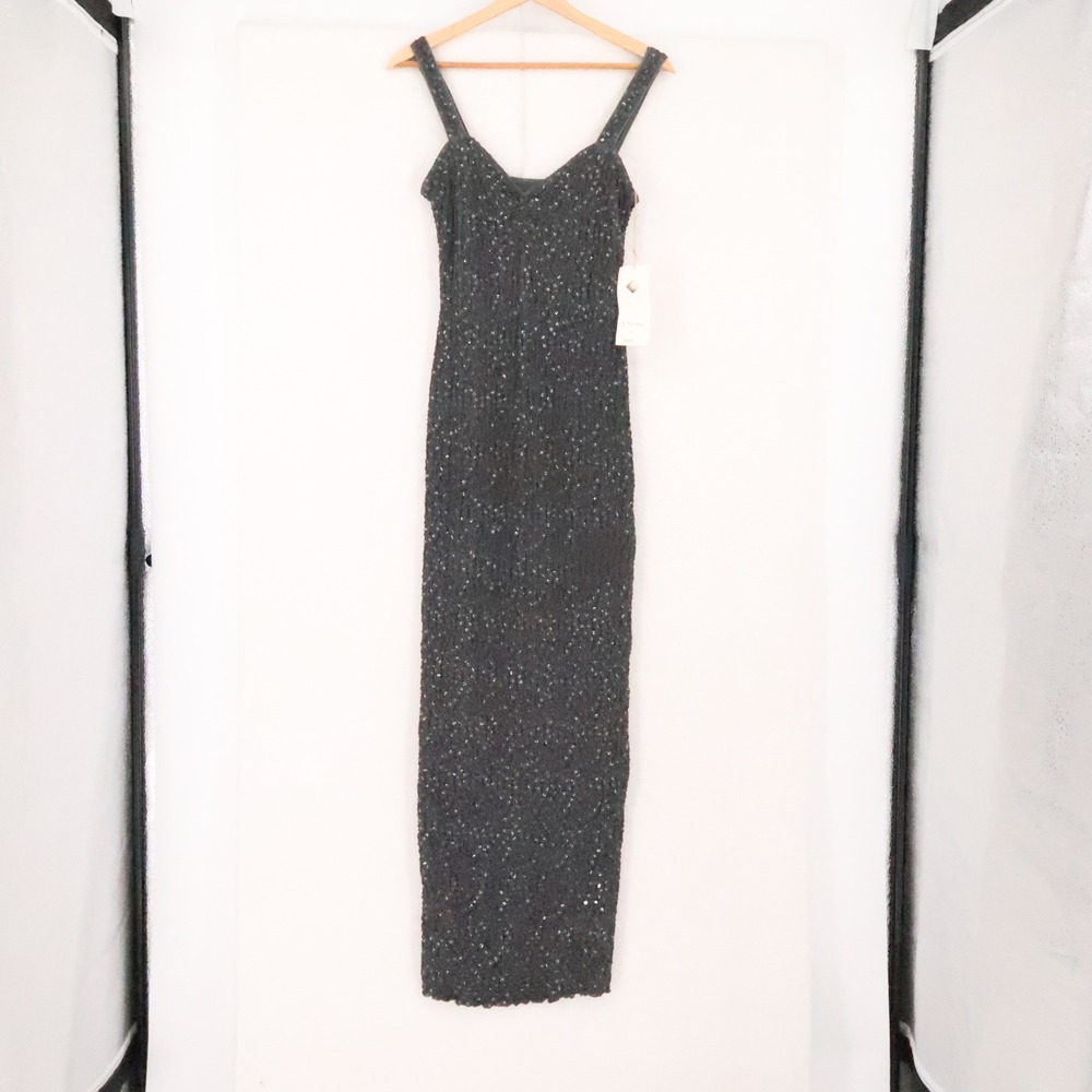 Sara Mique Sequin Stretch Maxi Dress Womens Size S Slate Grey 90s Minimalist